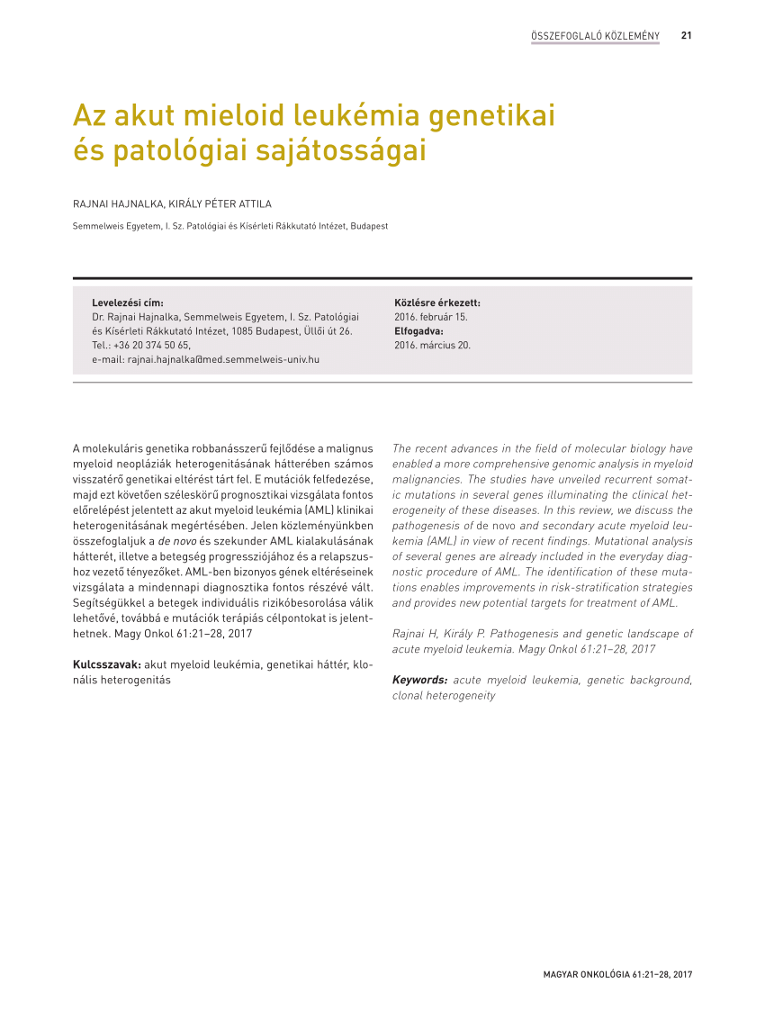 (PDF) [Pathogenesis and genetic landscape of acute myeloid leukemia].