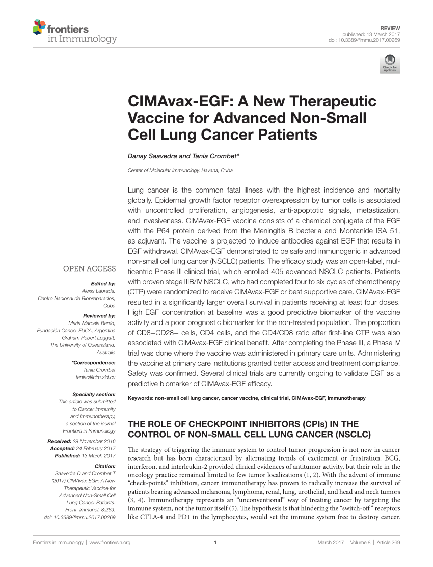 (PDF) CIMAvax-EGF: A New Therapeutic Vaccine for Advanced Non-Small ...