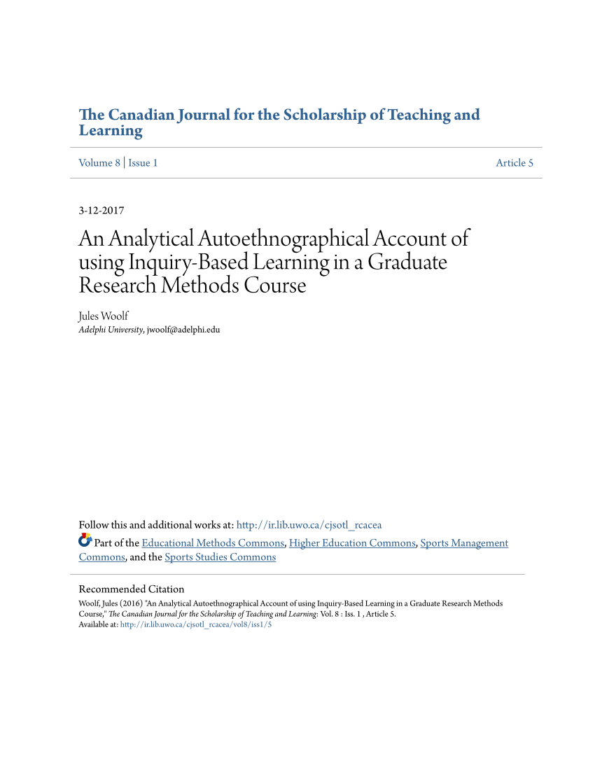 Pdf An Analytical Autoethnographical Account Of Using Inquiry Based Learning In A Graduate Research Methods Course
