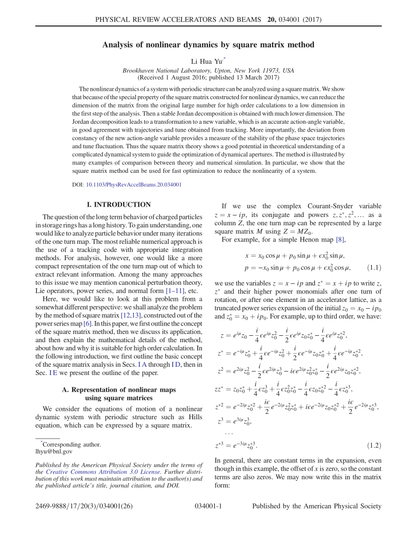 PDF) Analysis of nonlinear dynamics by square matrix method