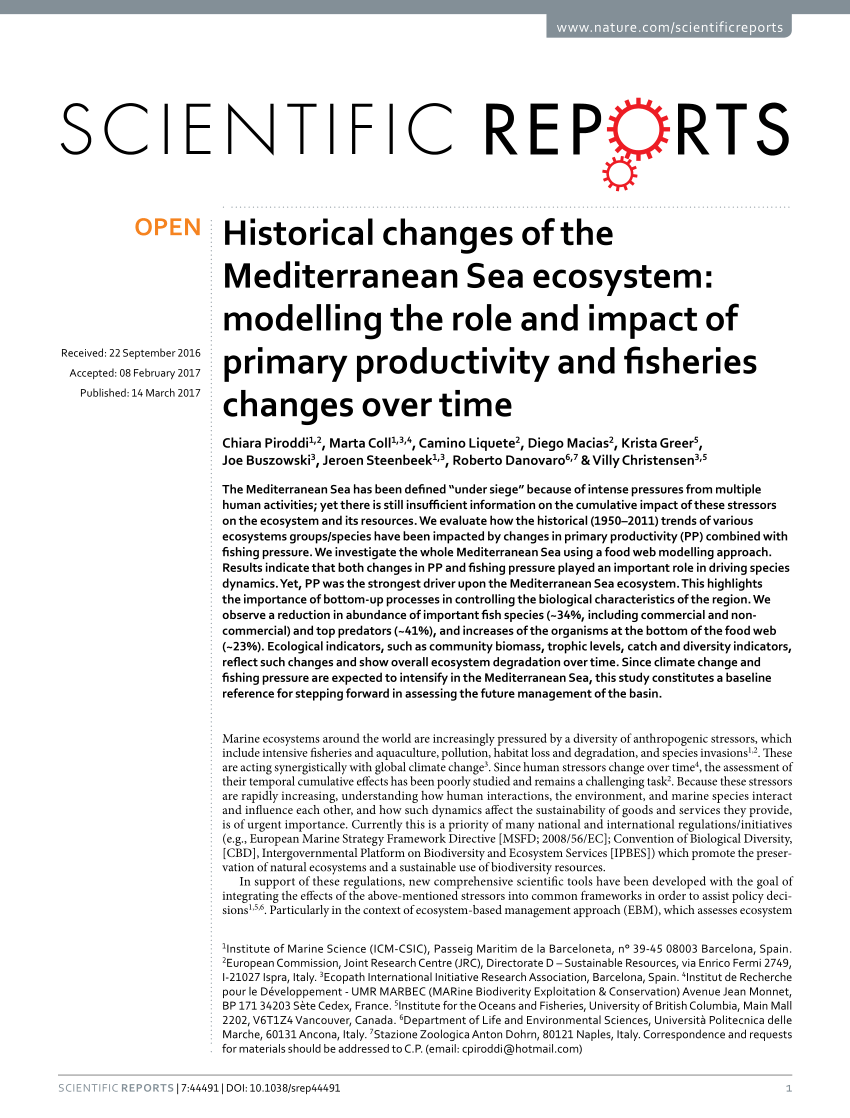 Historical changes of the Mediterranean Sea ecosystem: modelling
