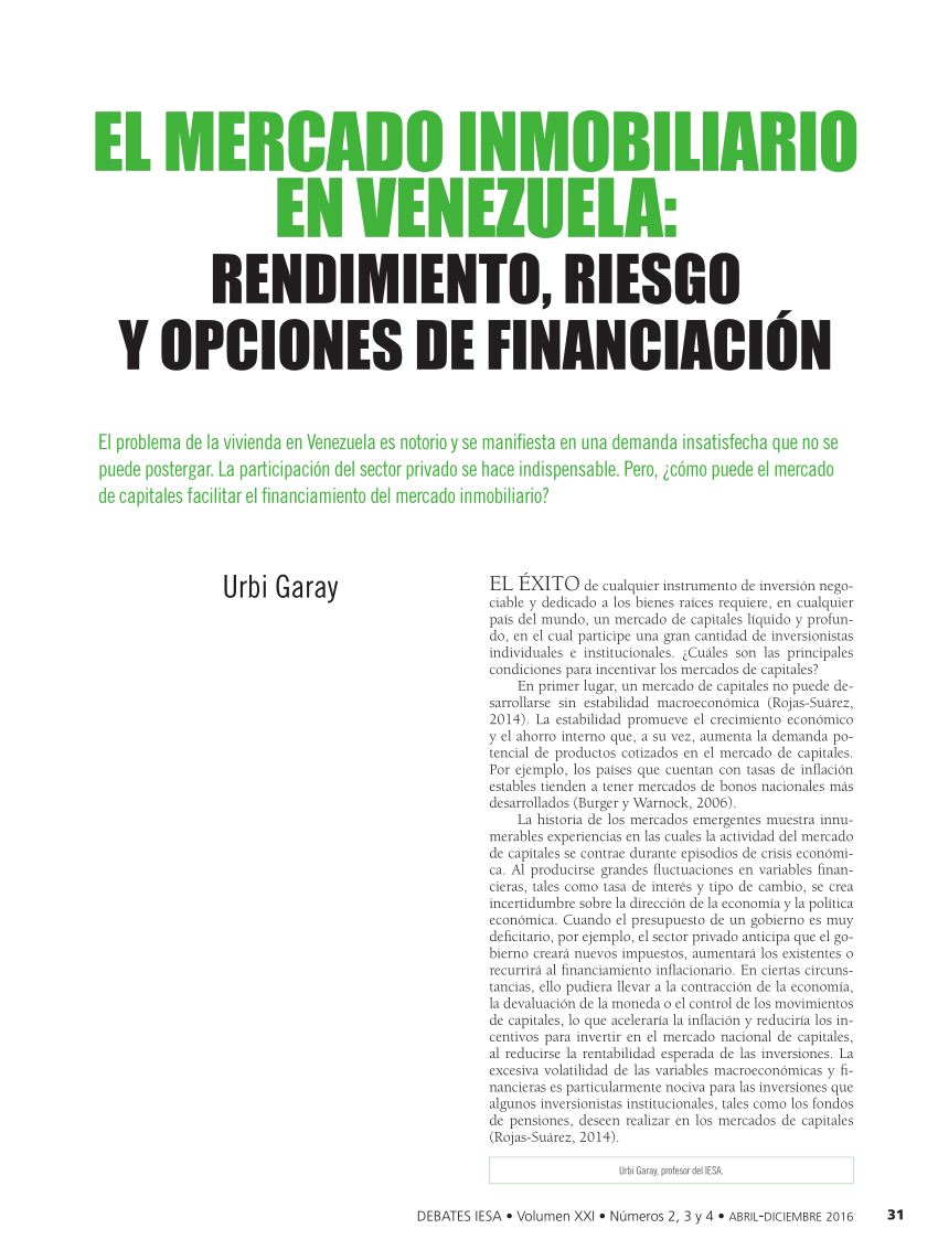 (PDF) El Mercado Inmobiliario en Venezuela Rendimiento, Riesgo y
