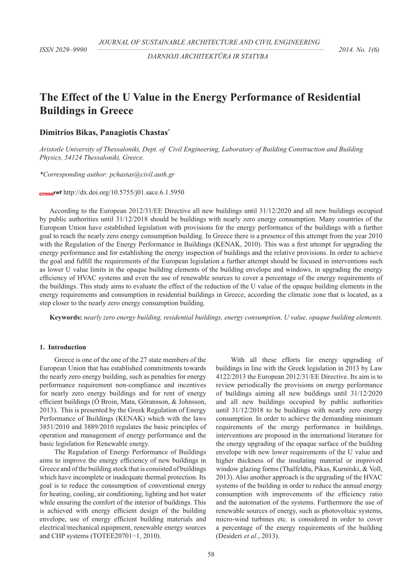 Pdf The Effect Of The U Value In The Energy Performance Of Residential Buildings In Greece