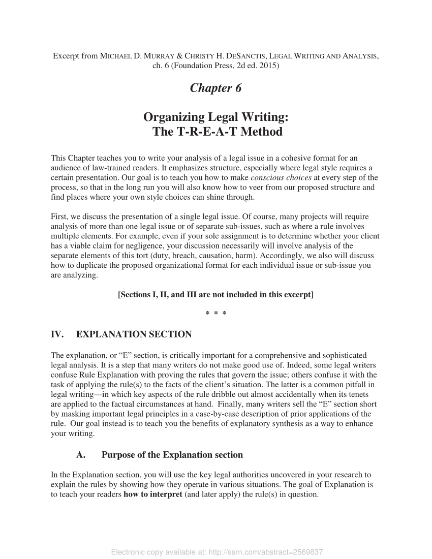 PDF) Organizing Legal Writing: The T-R-E-A-T Method - Explanation