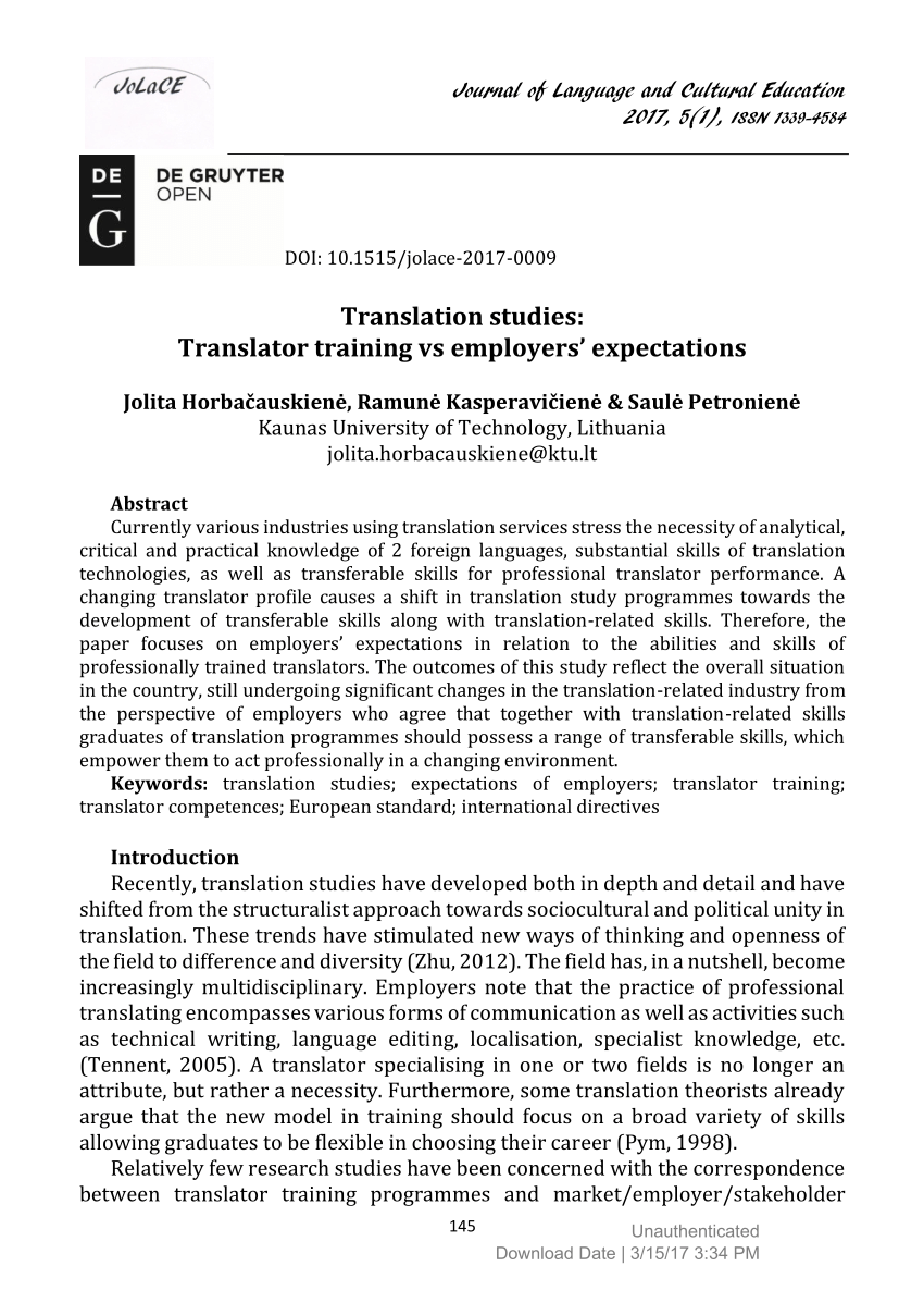 (PDF) Translation studies Translator training vs employers’ expectations