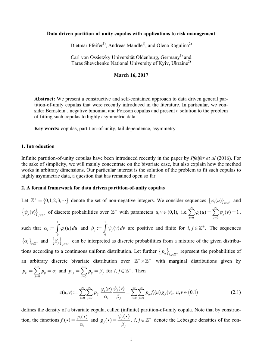 Pdf Data Driven Partition Of Unity Copulas With Applications To Risk Management