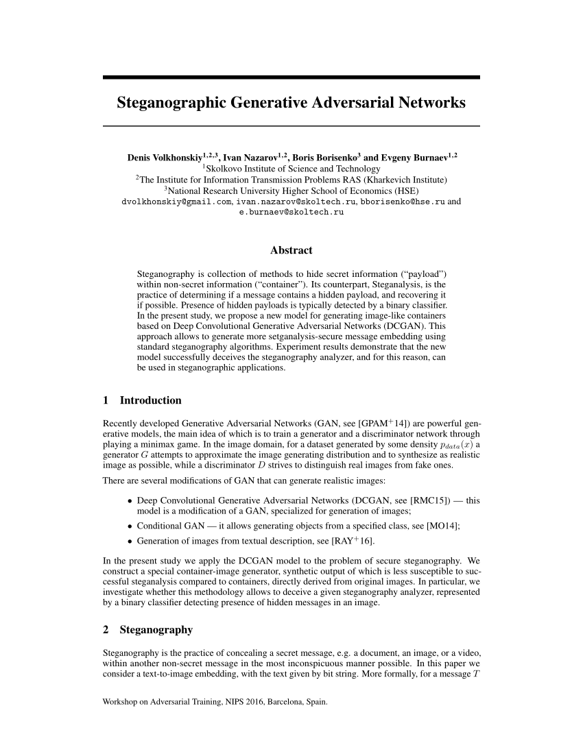 Pdf Steganographic Generative Adversarial Networks