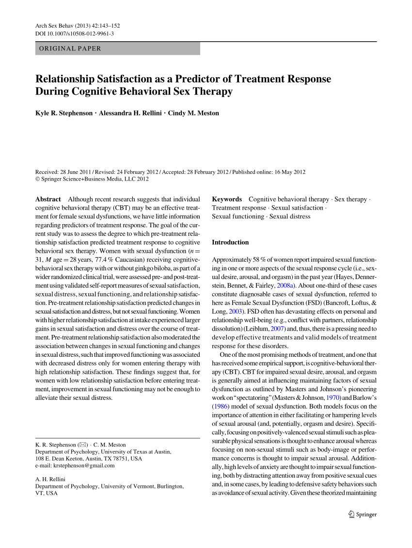 Pdf Relationship Satisfaction As A Predictor Of Treatment Response