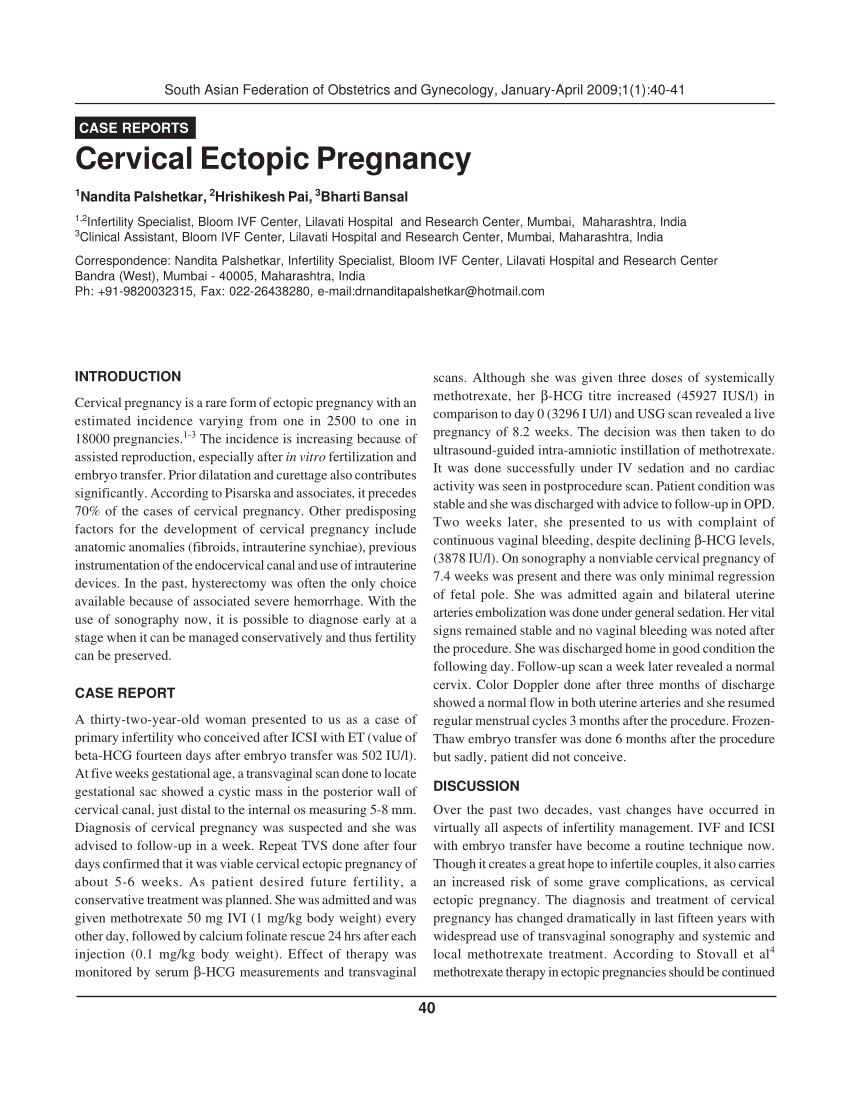 PDF Cervical Ectopic Pregnancy