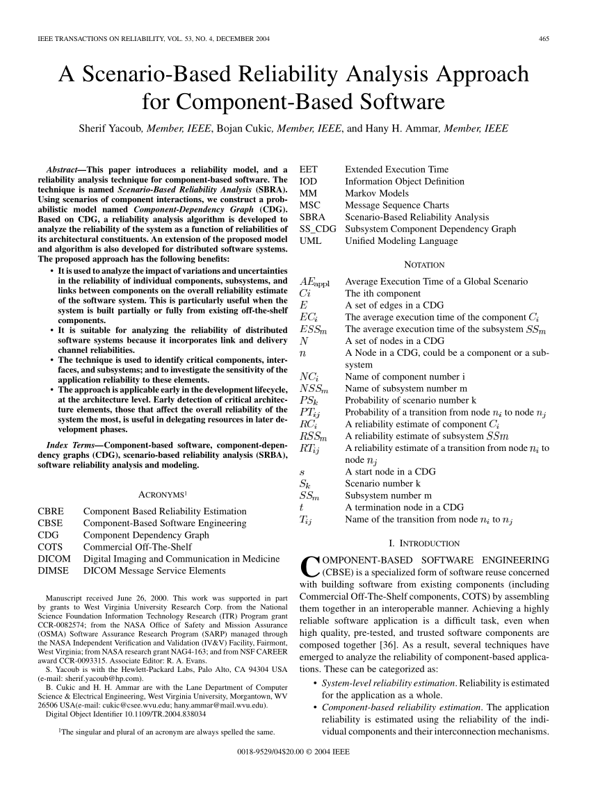 PDF) A Scenario-Based Reliability Analysis Approach for Component