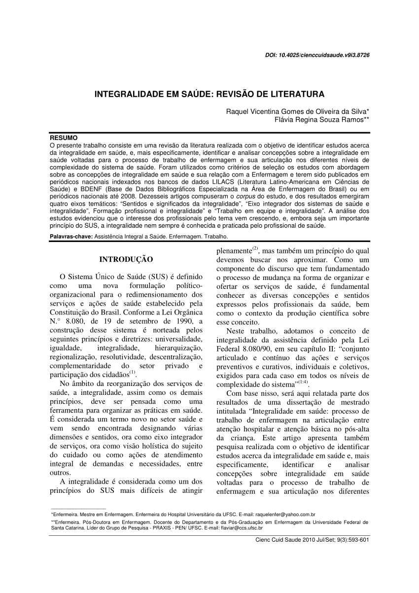 PDF) Integralidade e longitudinalidade: estudo com enfermeiros da
