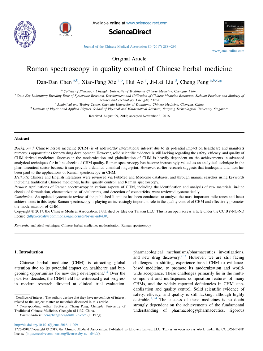 Pdf Raman Spectroscopy In Quality Control Of Chinese Herbal Medicine