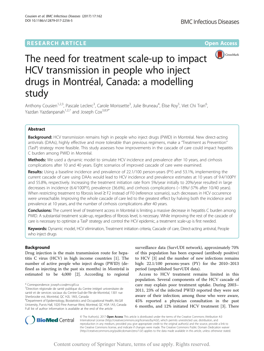 Pdf The Need For Treatment Scale Up To Impact Hcv Transmission In People Who Inject Drugs In Montreal Canada A Modelling Study