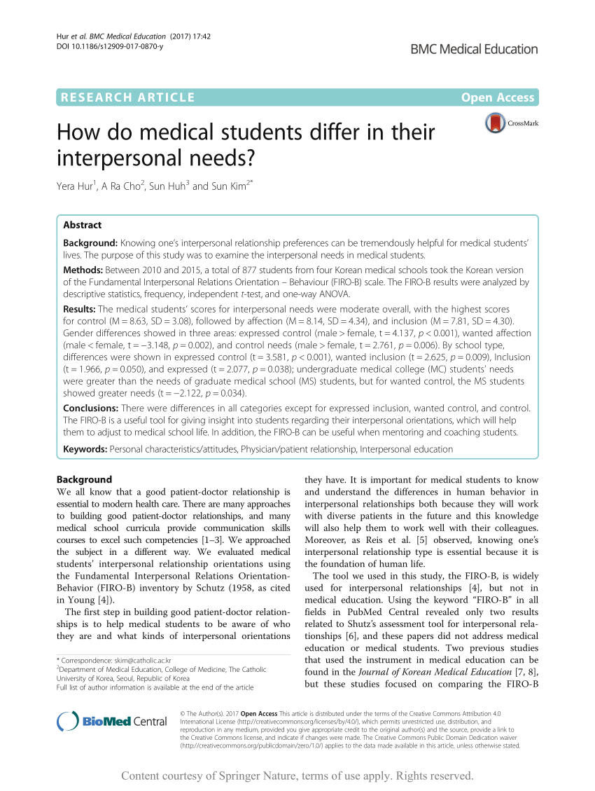 Pdf How Do Medical Students Differ In Their Interpersonal Needs