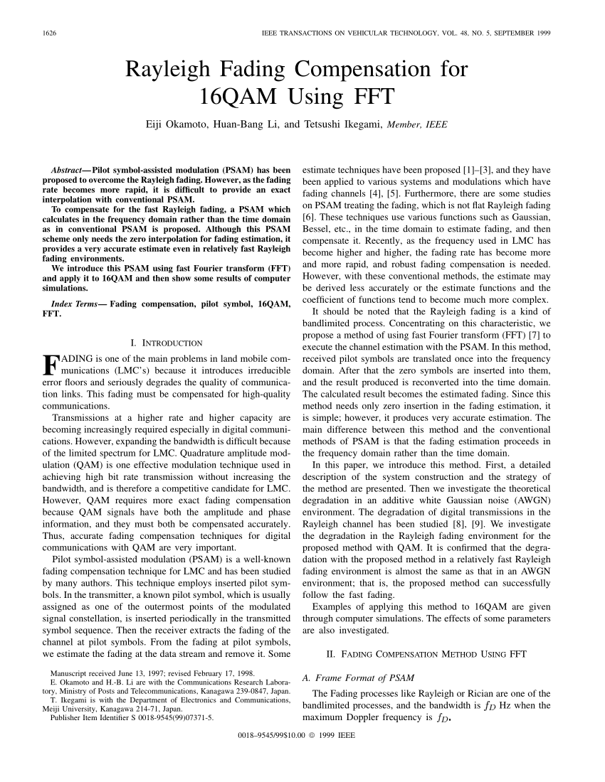 Pdf Rayleigh Fading Compensation For 16qam Using Fft