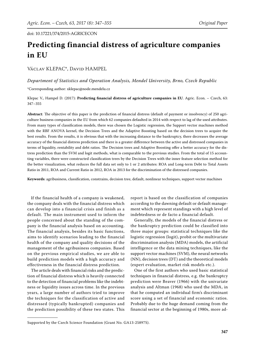 Wilcox model financial distress