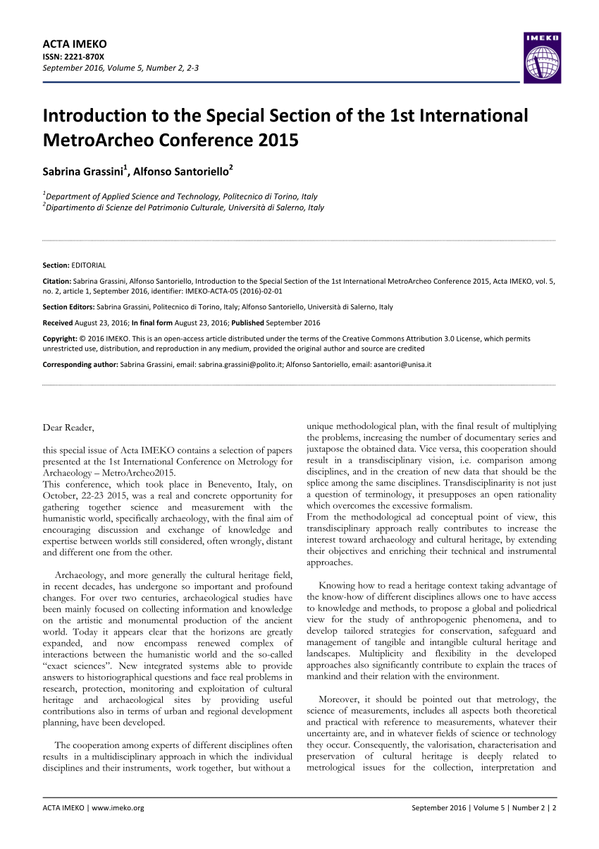 PDF) Introduction to of the 1st International MetroArcheo Conference 2015