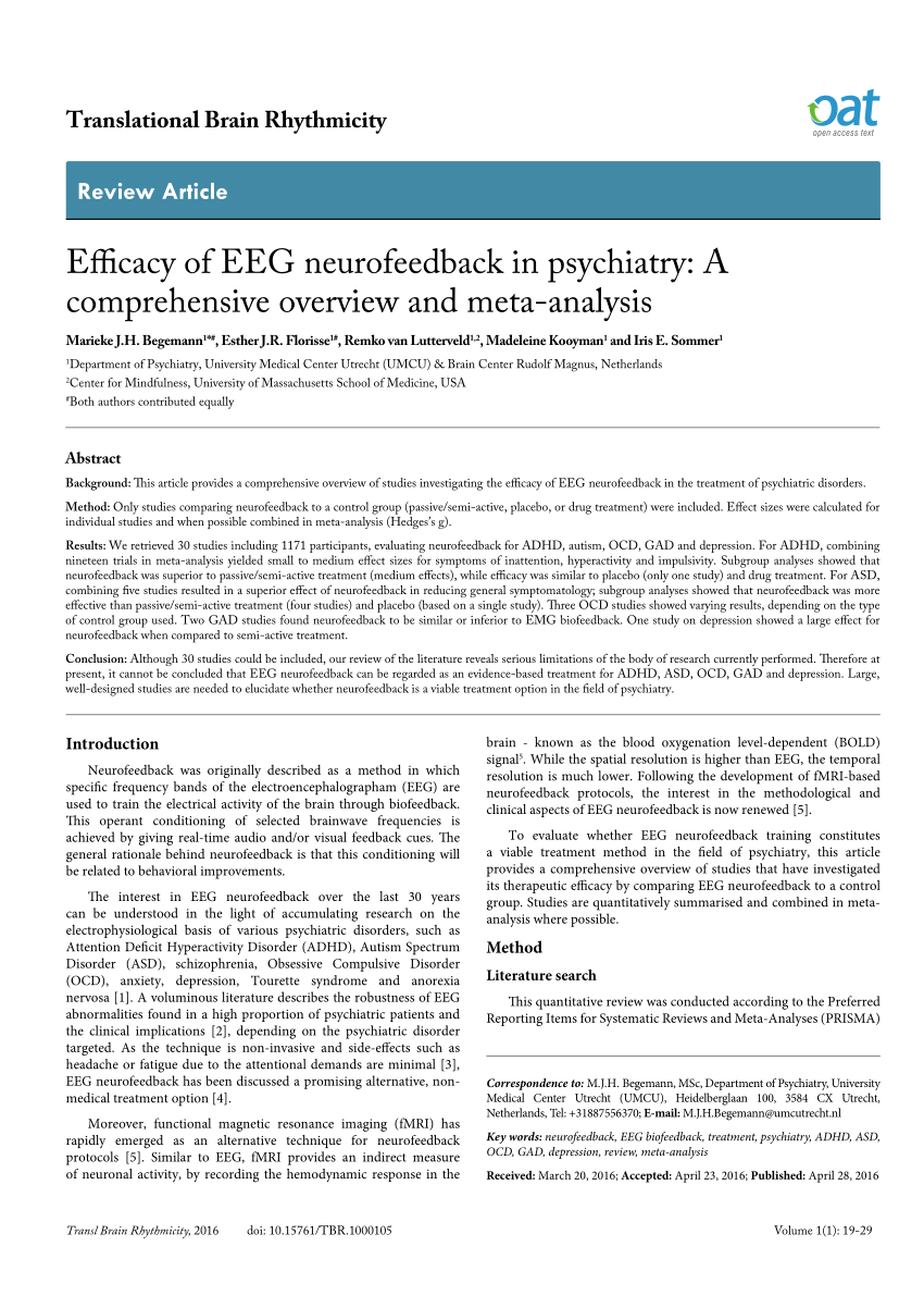 PDF) Evidence-Based Information on the Clinical Use of Neurofeedback for  ADHD