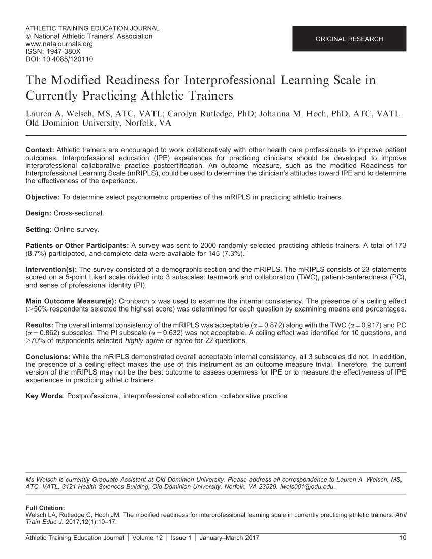 (PDF) The Modified Readiness for Interprofessional Learning Scale in ...