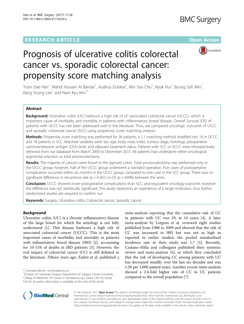 Pdf Prognosis Of Ulcerative Colitis Colorectal Cancer Vs Sporadic