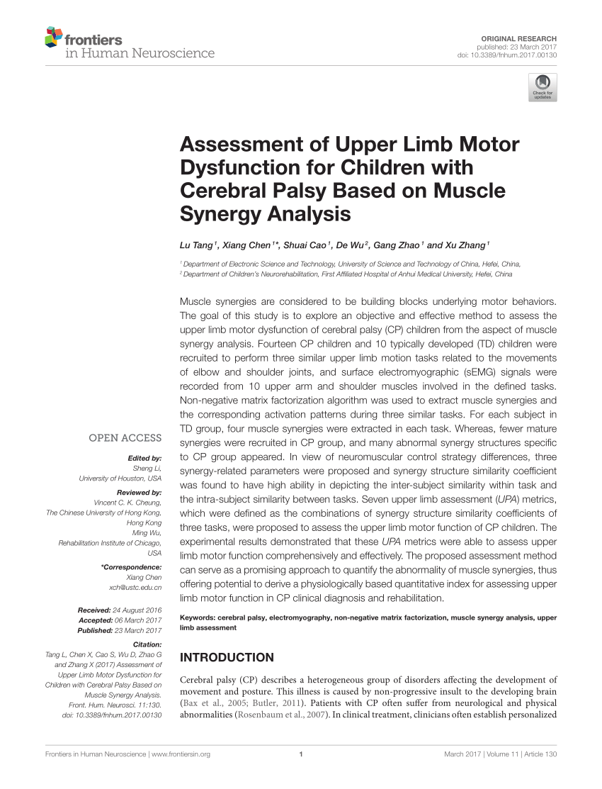 (PDF) Assessment of Upper Limb Motor Dysfunction for Children with