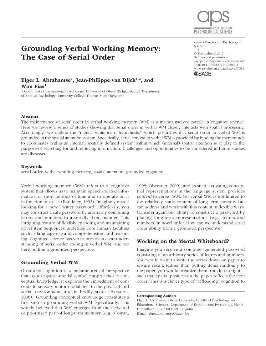PDF) Grounding Verbal Working Memory: The Case of Serial Order