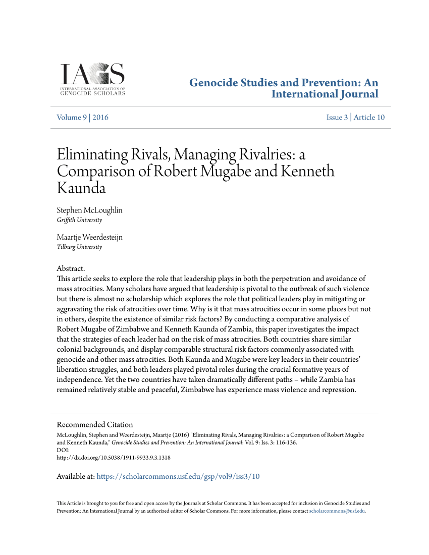 Pdf Eliminating Rivals Managing Rivalries A Comparison Of Robert Mugabe And Kenneth Kaunda
