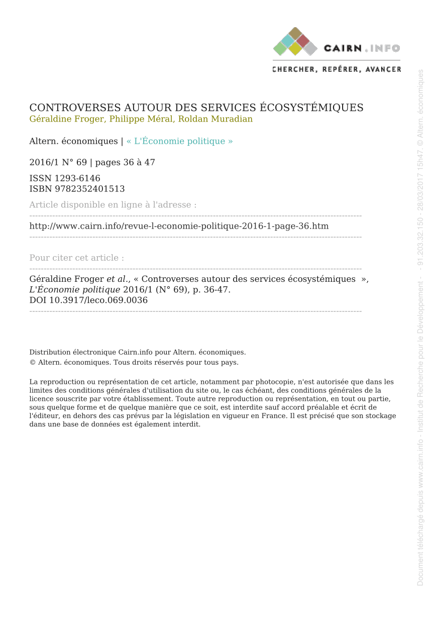 Pdf Controverses Autour Des Services Ecosystemiques