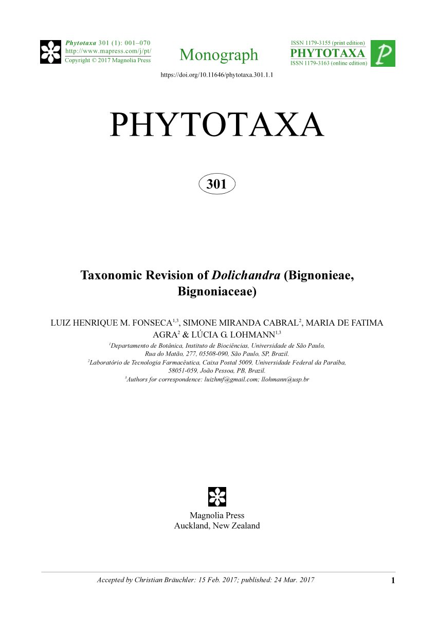 Pdf Taxonomic Revision Of Dolichandra Bignonieae Bignoniaceae
