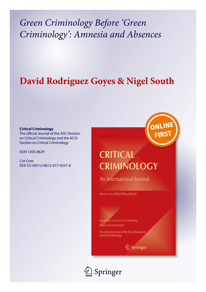 PDF) Green Criminology Before 'Green Criminology': Amnesia and 