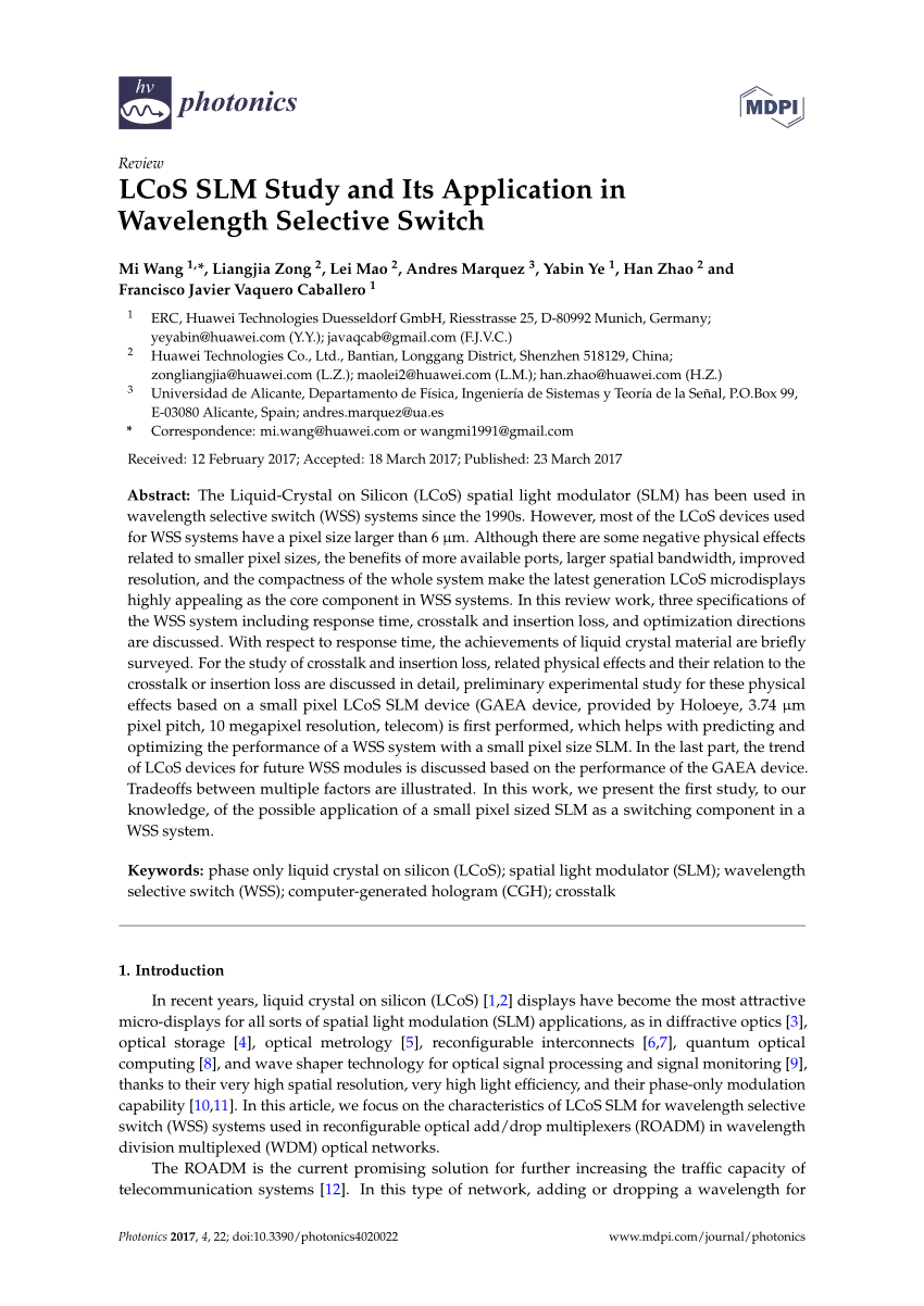 Pdf Lcos Slm Study And Its Application In Wavelength Selective Switch