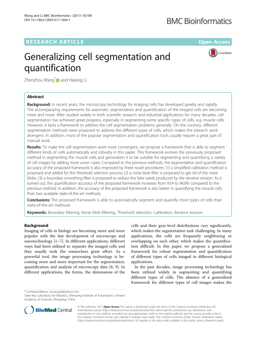 Pdf Generalizing Cell Segmentation And Quantification - 