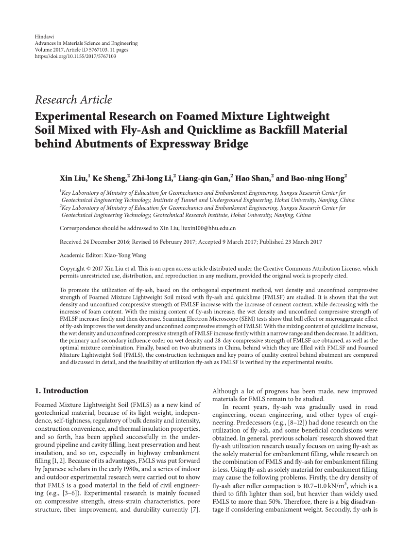 PDF) Experimental Research on Foamed Mixture Lightweight Soil