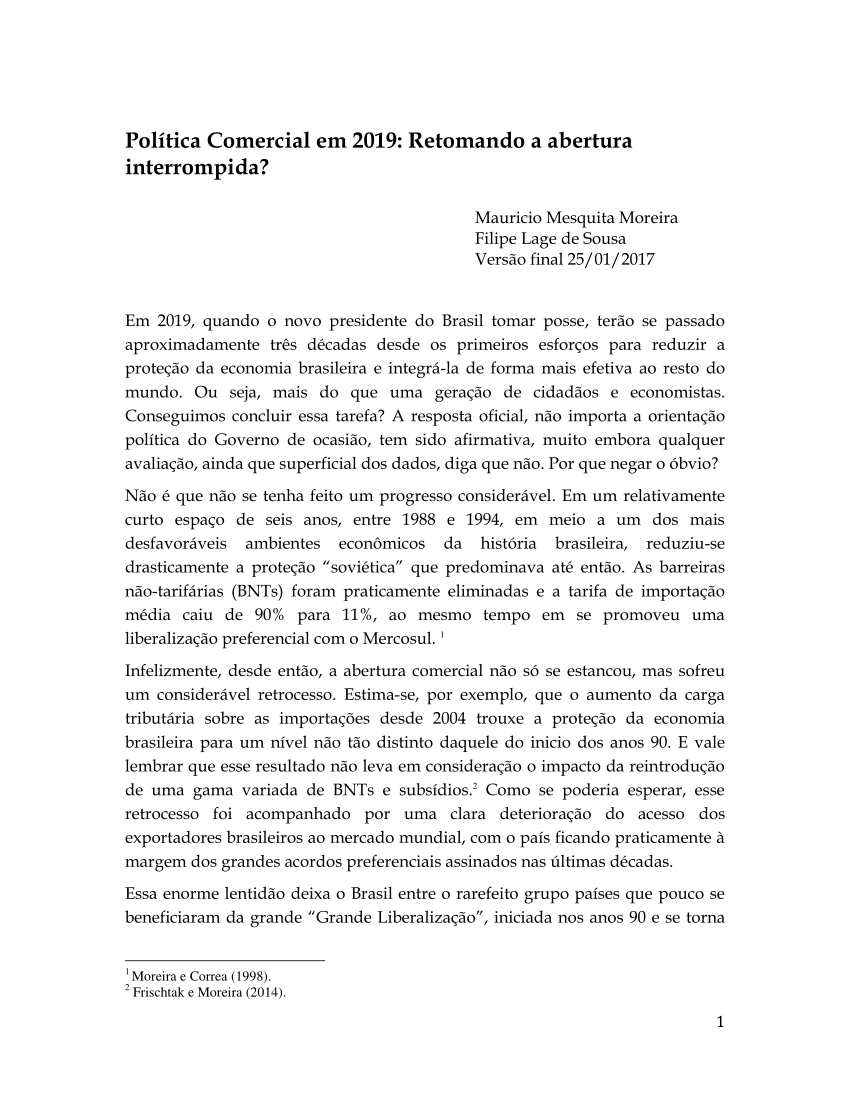 PDF) Política Comercial em 2019: Retomando a abertura interrompida?