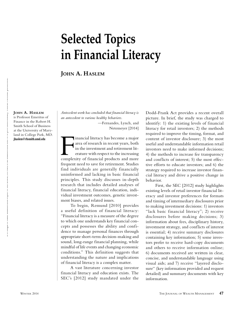 research topics on financial literacy