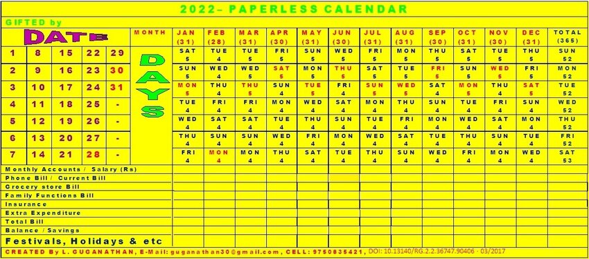 Pdf) 2022– Paperless Calendar