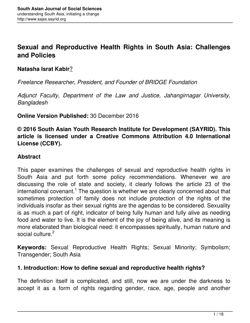 PDF Sexual and Reproductive Health Rights in South Asia