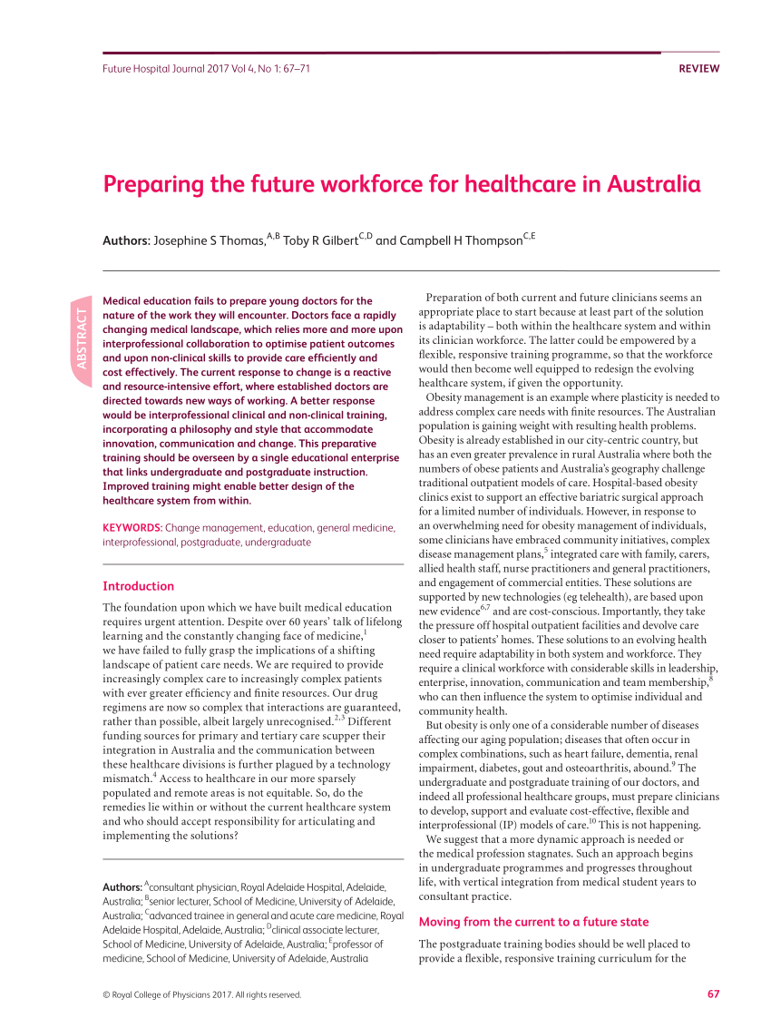 (PDF) Preparing the future workforce for health care in Australia