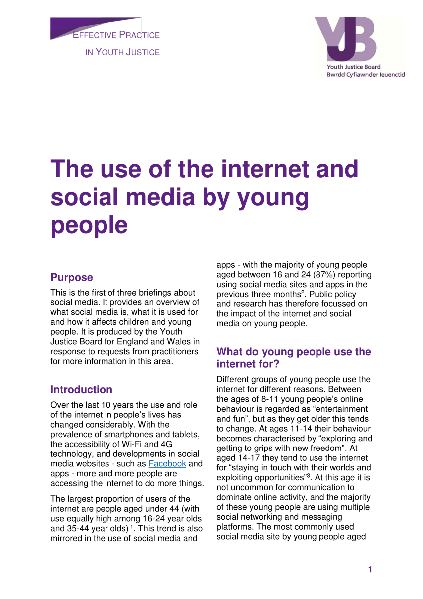 Pdf The Use Of The Internet And Social Media By Young People