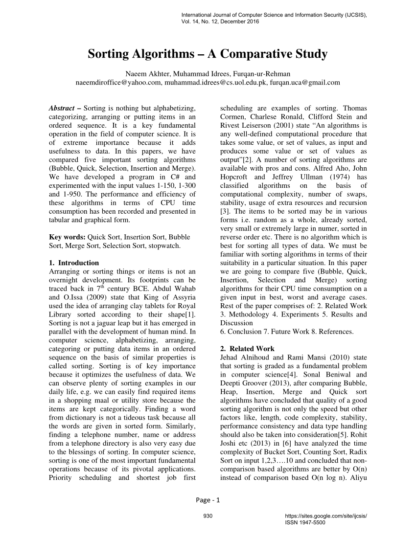 research paper on sorting algorithms