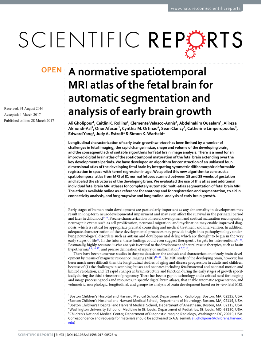 PDF) A normative spatiotemporal MRI atlas of the fetal brain for ...
