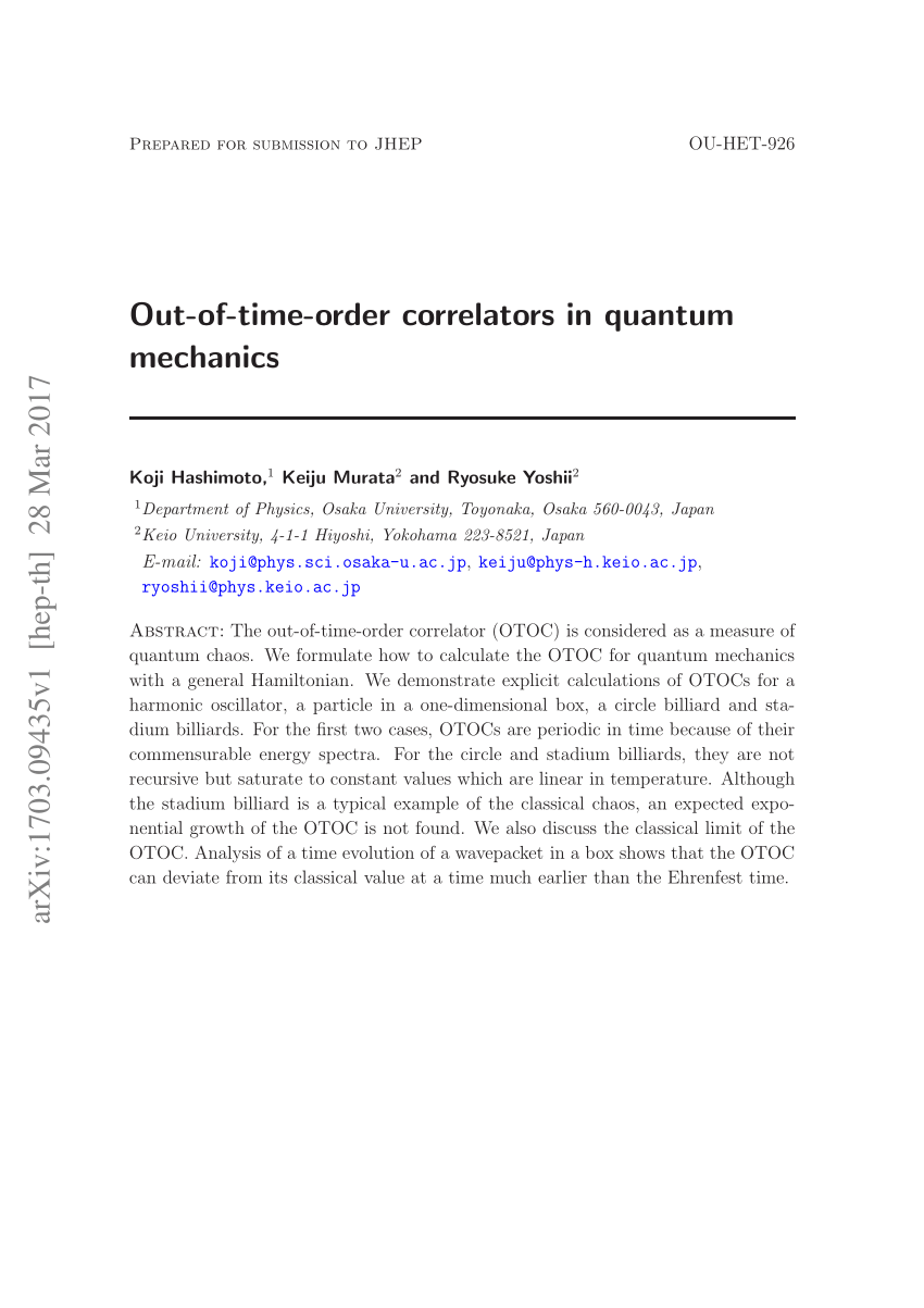 Pdf Out Of Time Order Correlators In Quantum Mechanics