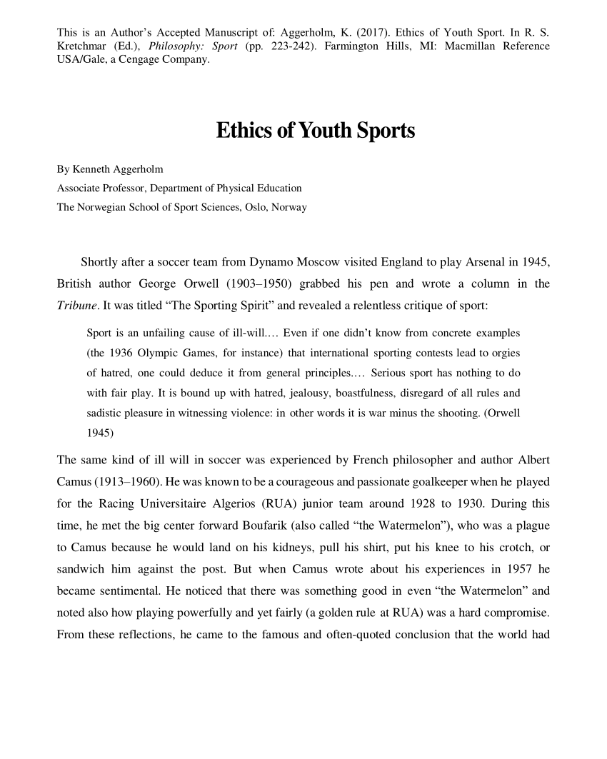 research paper youth sports