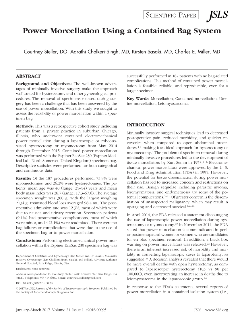 In bag power morcellation can prevent tissue scattering. | Download  Scientific Diagram