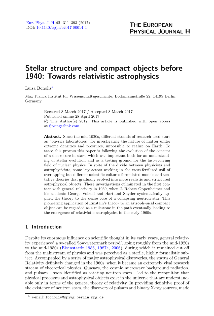 Pdf Stellar Structure And Compact Objects Before 1940 Towards