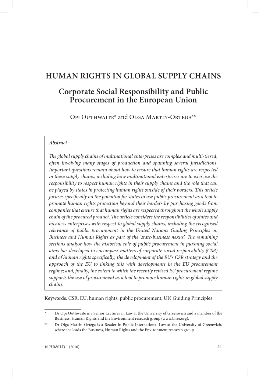 Pdf Human Rights In Global Supply Chains Corporate Social
