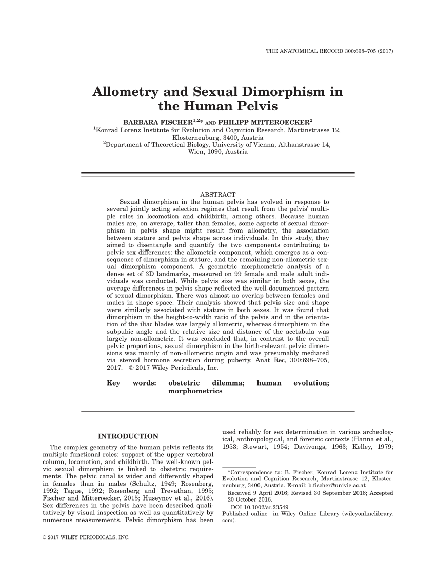 Pdf Allometry And Sexual Dimorphism In The Human Pelvis 8039