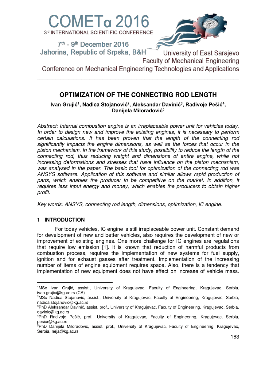 (PDF) OPTIMIZATION OF THE CONNECTING ROD LENGTH