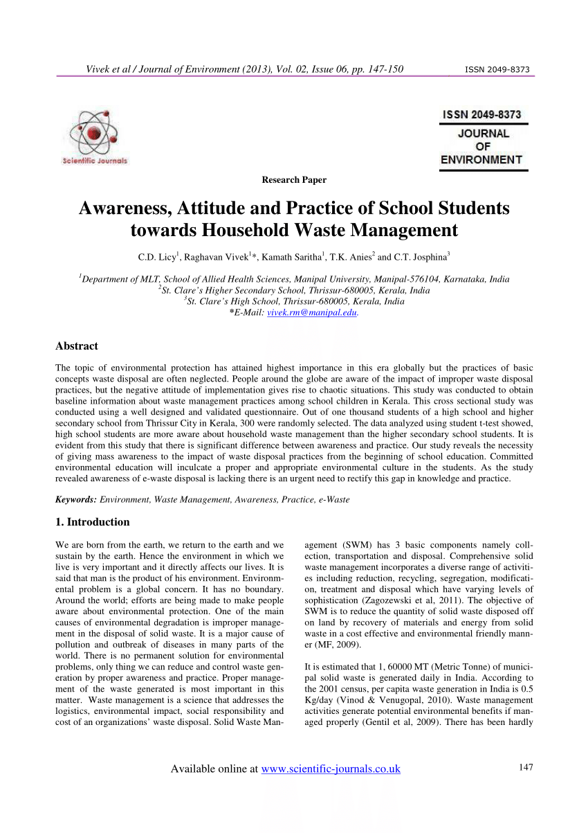 research title about solid waste management in school