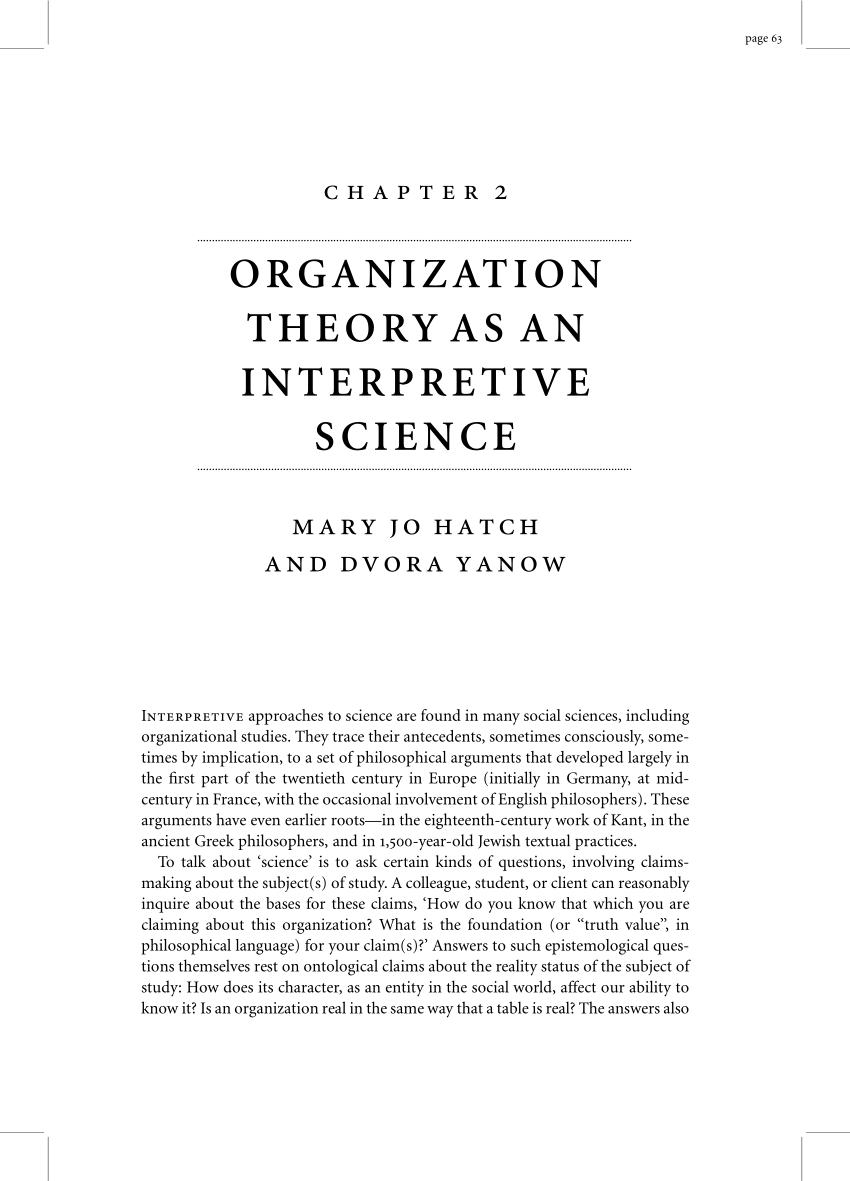 konkurrenter tømrer Integrere PDF) Organization Theory as an Interpretive Science